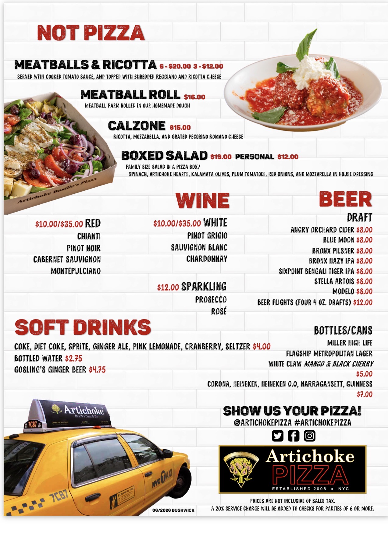 Artichoke Pizza menu page 2